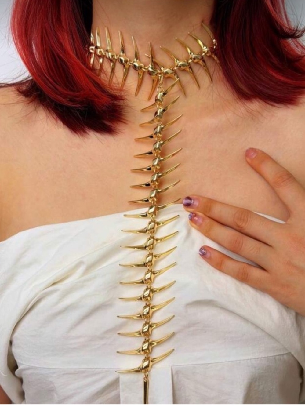 Black Backless Slip Dress with Gold Spine Chain - Picture 8 of 8
